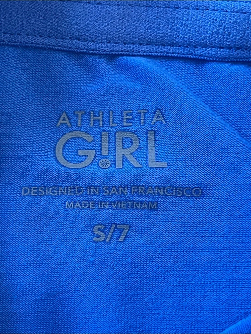 Athleta Royal Blue Short Sleeve Pocket Tee with Lime & Teal Stripes